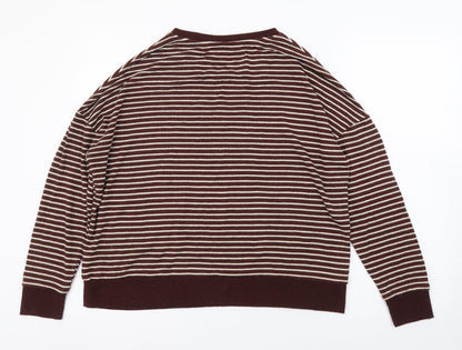 Tu Womens Brown Round Neck Striped Viscose Pullover Jumper Size 12