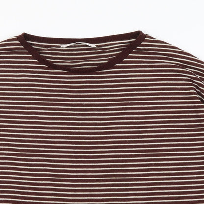 Tu Womens Brown Round Neck Striped Viscose Pullover Jumper Size 12