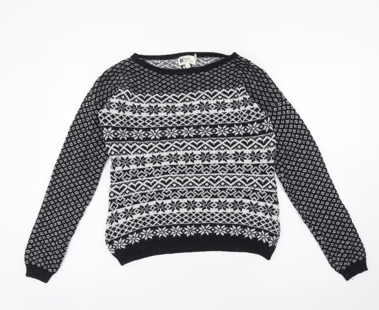 NEXT Womens Black Boat Neck Fair Isle Cotton Pullover Jumper Size 6