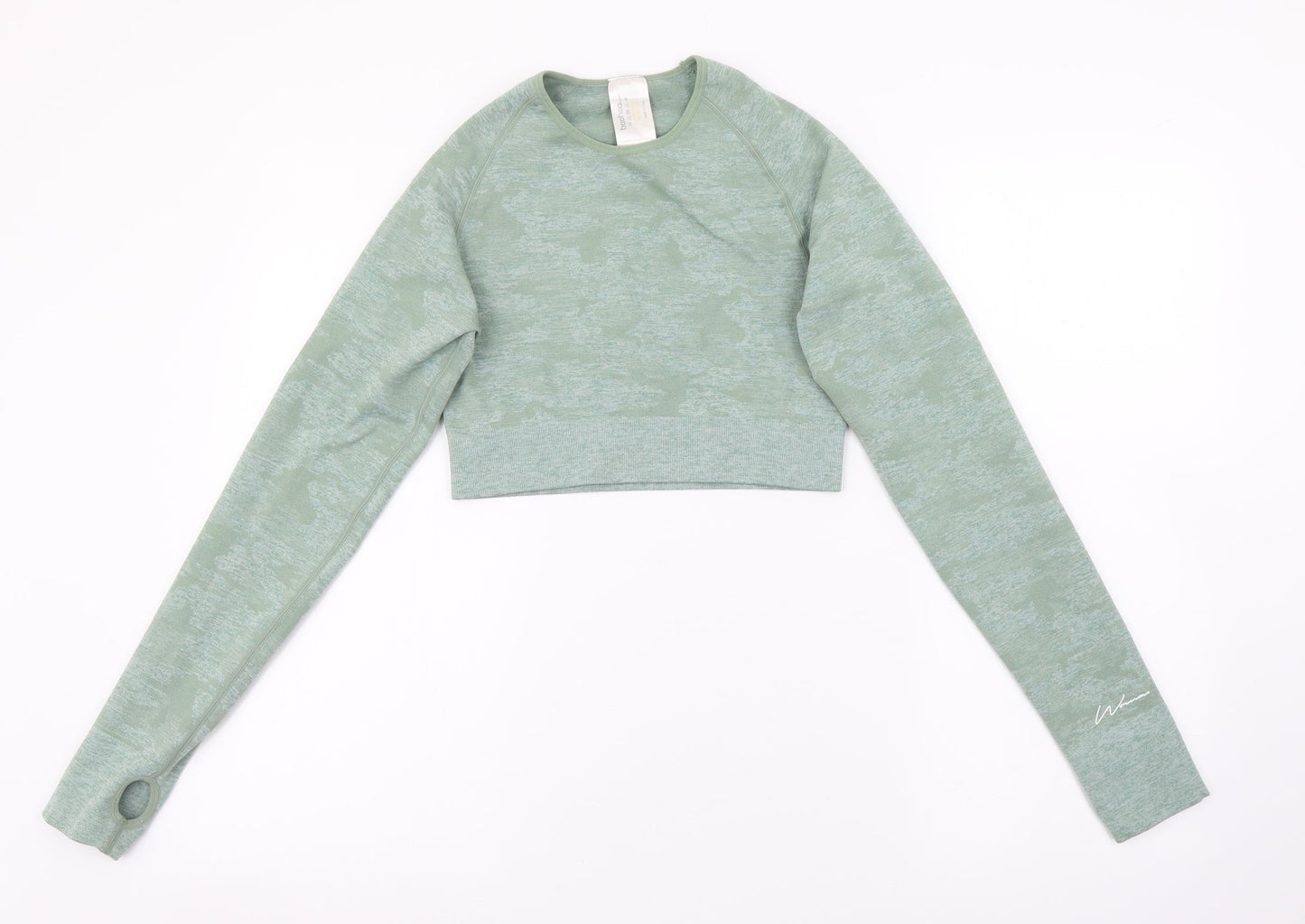 Boohoo Womens Green Polyamide Cropped T-Shirt Size L Round Neck Pullover