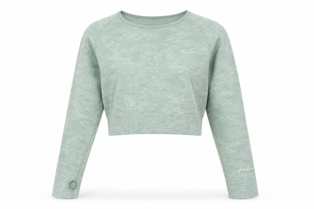 Boohoo Womens Green Polyamide Cropped T-Shirt Size L Round Neck Pullover