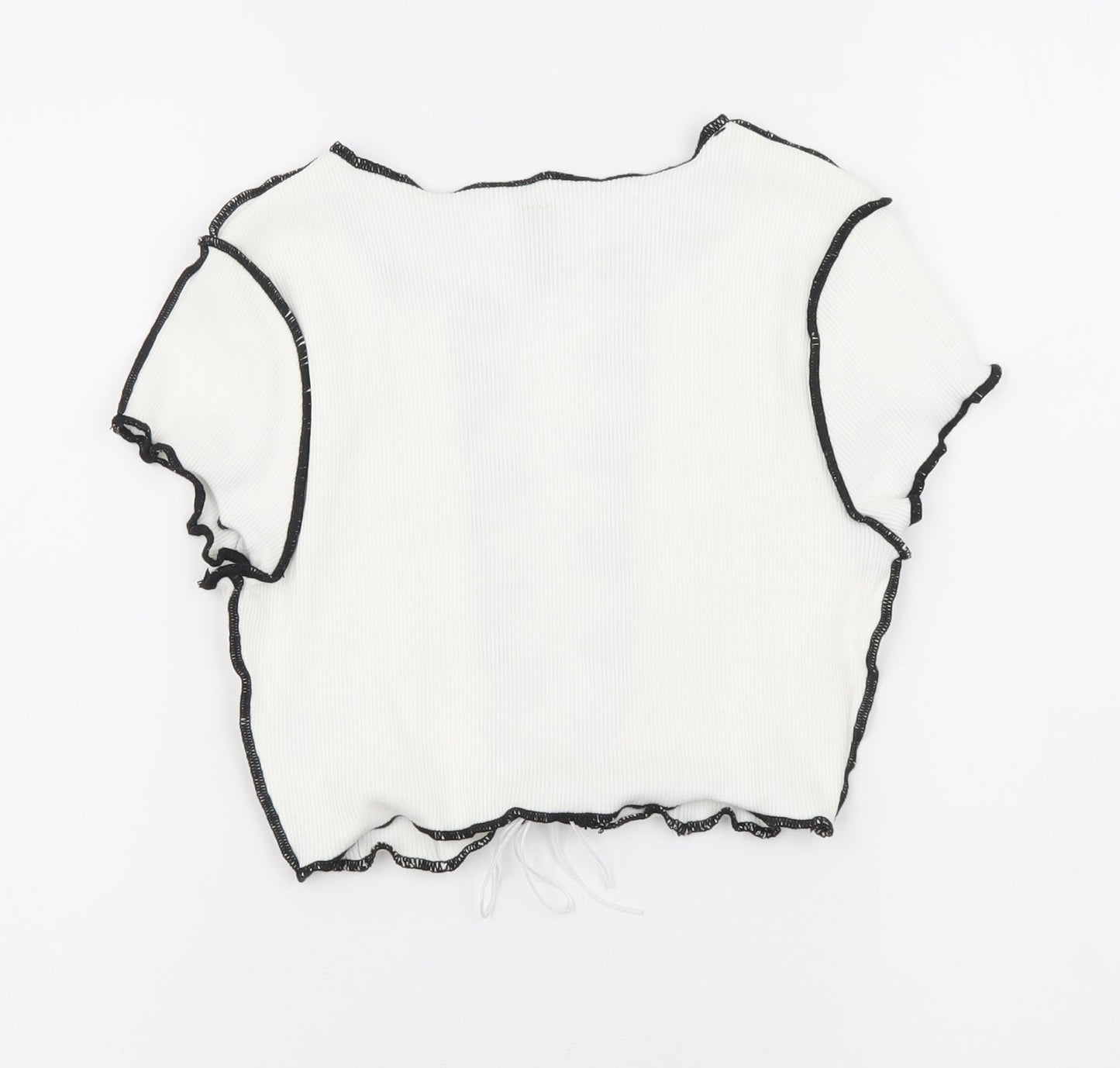 Divided Womens White Geometric Cotton Basic Blouse Size 8 Scoop Neck