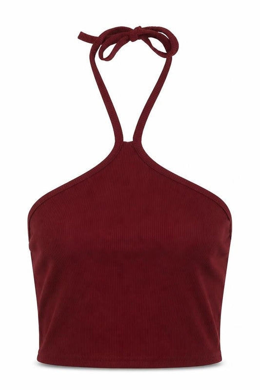 Boohoo Womens Red Polyester Cropped Tank Size 8 Halter