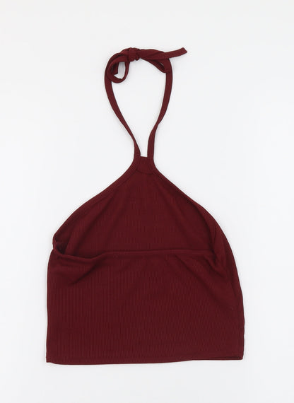 Boohoo Womens Red Polyester Cropped Tank Size 8 Halter