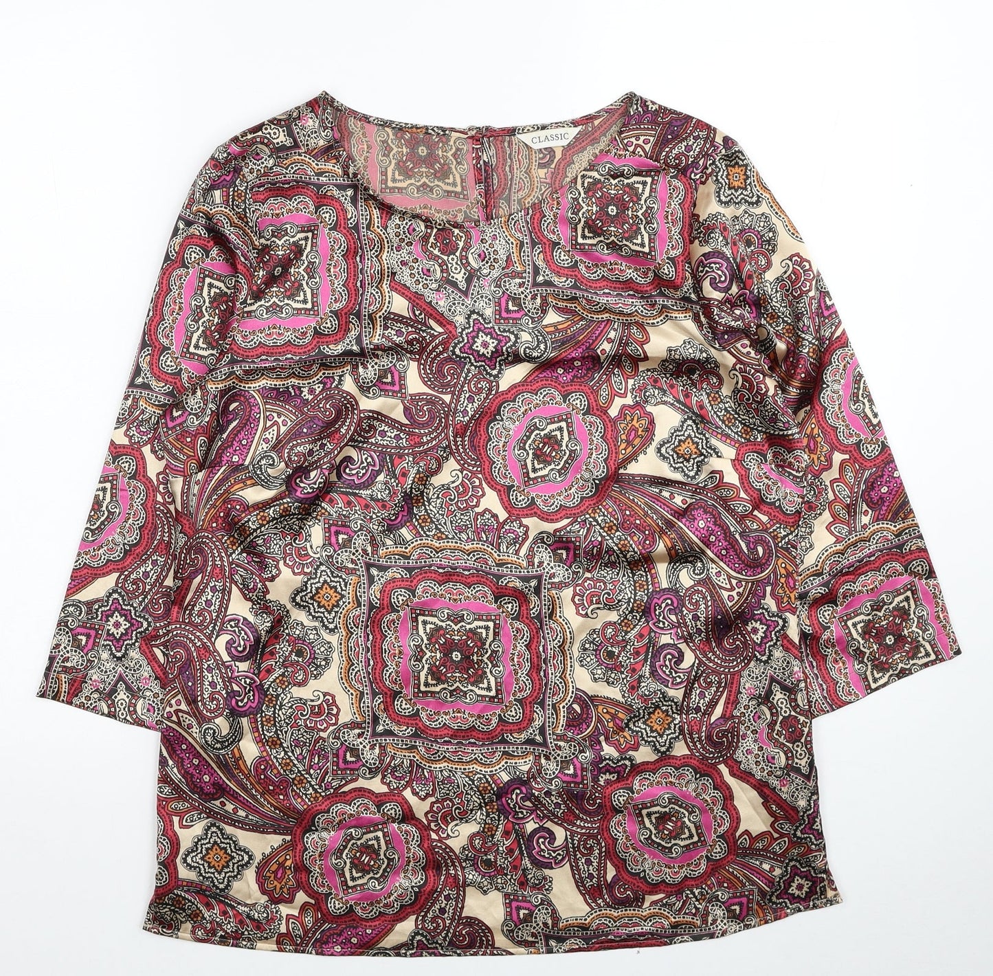 Marks and Spencer Womens Multicoloured Paisley Polyester Basic Blouse Size 10 Round Neck