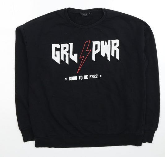 M&Co Girls Black Cotton Pullover Sweatshirt Size 14 Years Pullover - GRL PWR Born To Be Free