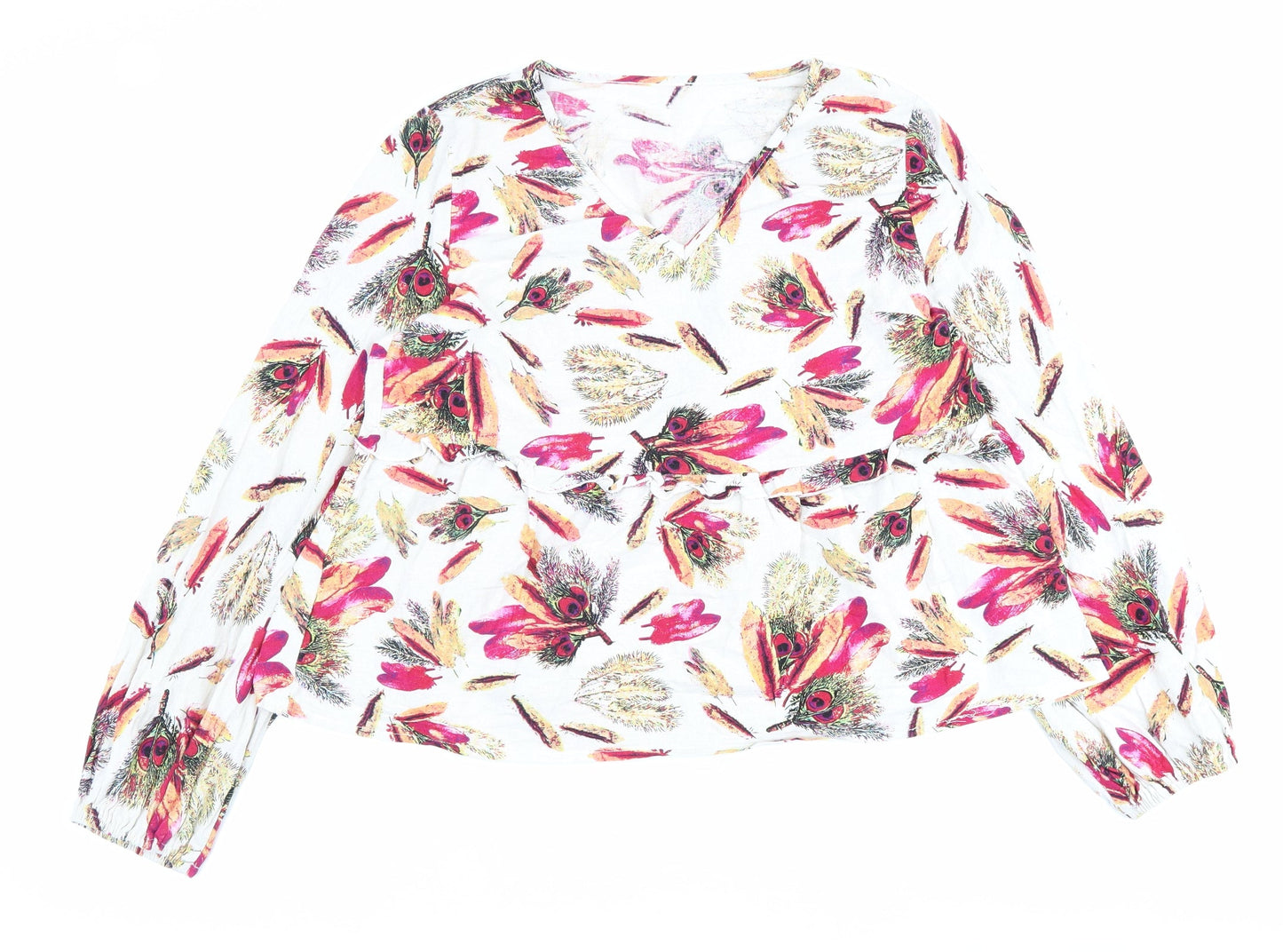 Emery Rose Womens Multicoloured Geometric Polyester Basic Blouse Size L V-Neck