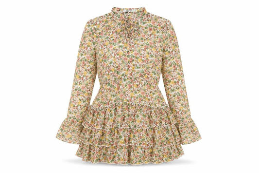 IVIVI Womens Multicoloured Floral Polyester Mini Size L V-Neck Lace Up