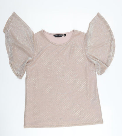 Dorothy Perkins Womens Pink Polyester Basic Blouse Size 12 Round Neck - Metallic