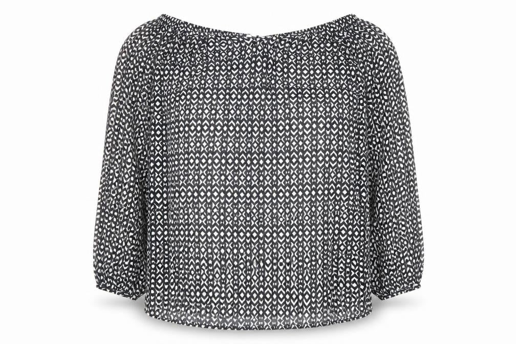 NEXT Womens Black Geometric Polyester Basic Blouse Size 10 Scoop Neck