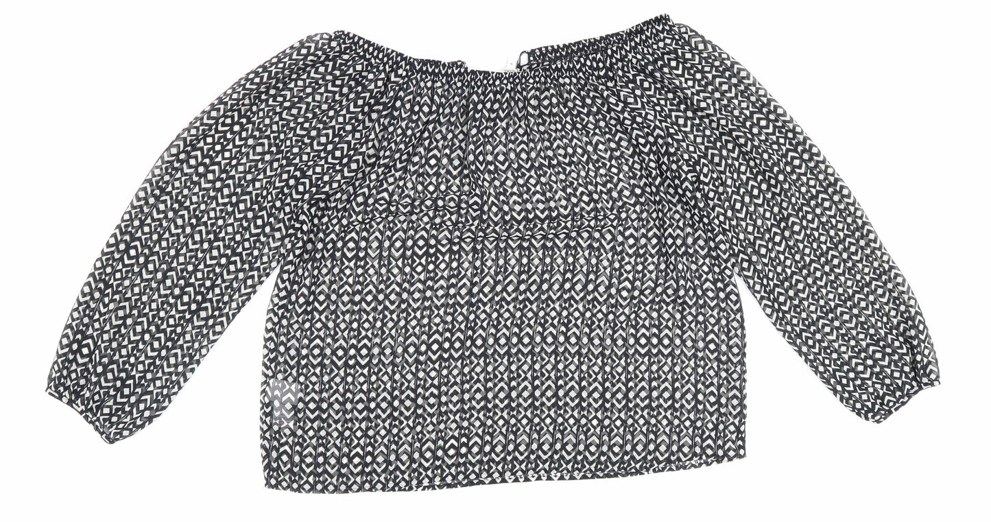 NEXT Womens Black Geometric Polyester Basic Blouse Size 10 Scoop Neck