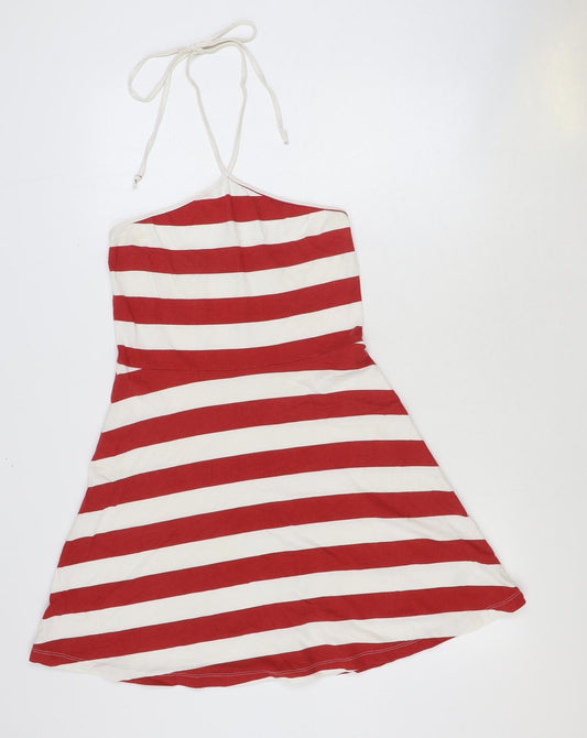 ASOS Womens Red Striped 100% Cotton Mini Size 12 Halter Pullover