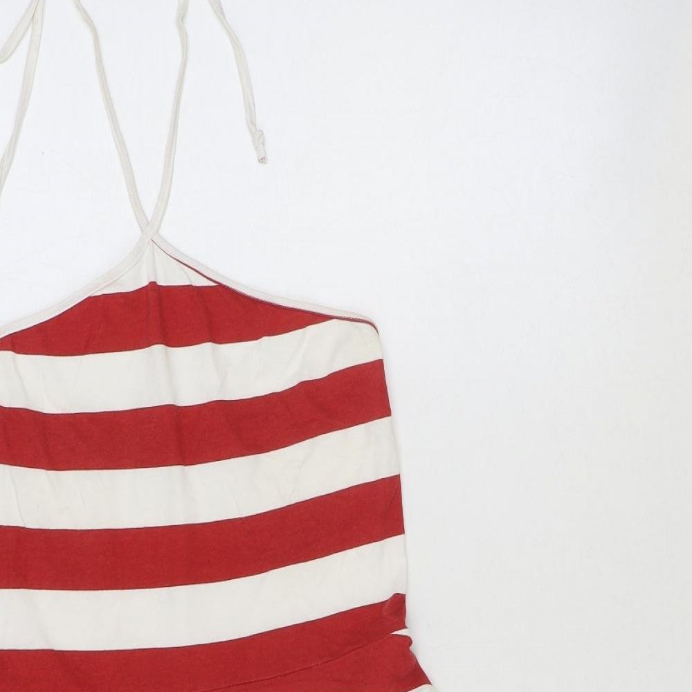 ASOS Womens Red Striped 100% Cotton Mini Size 12 Halter Pullover