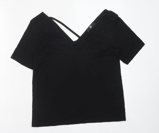 Missguided Womens Black Polyester Basic T-Shirt Size 10 V-Neck