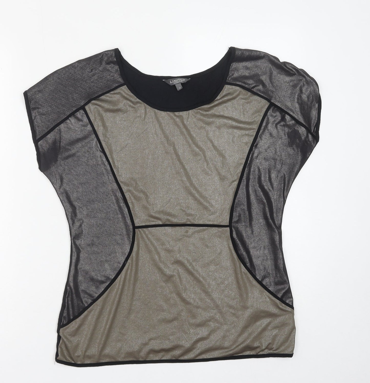 Marks and Spencer Womens Black Colourblock Polyester Basic Blouse Size 10 Round Neck