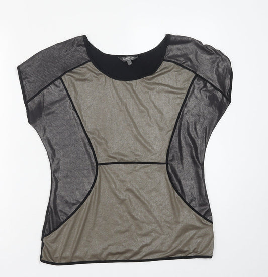 Marks and Spencer Womens Black Colourblock Polyester Basic Blouse Size 10 Round Neck