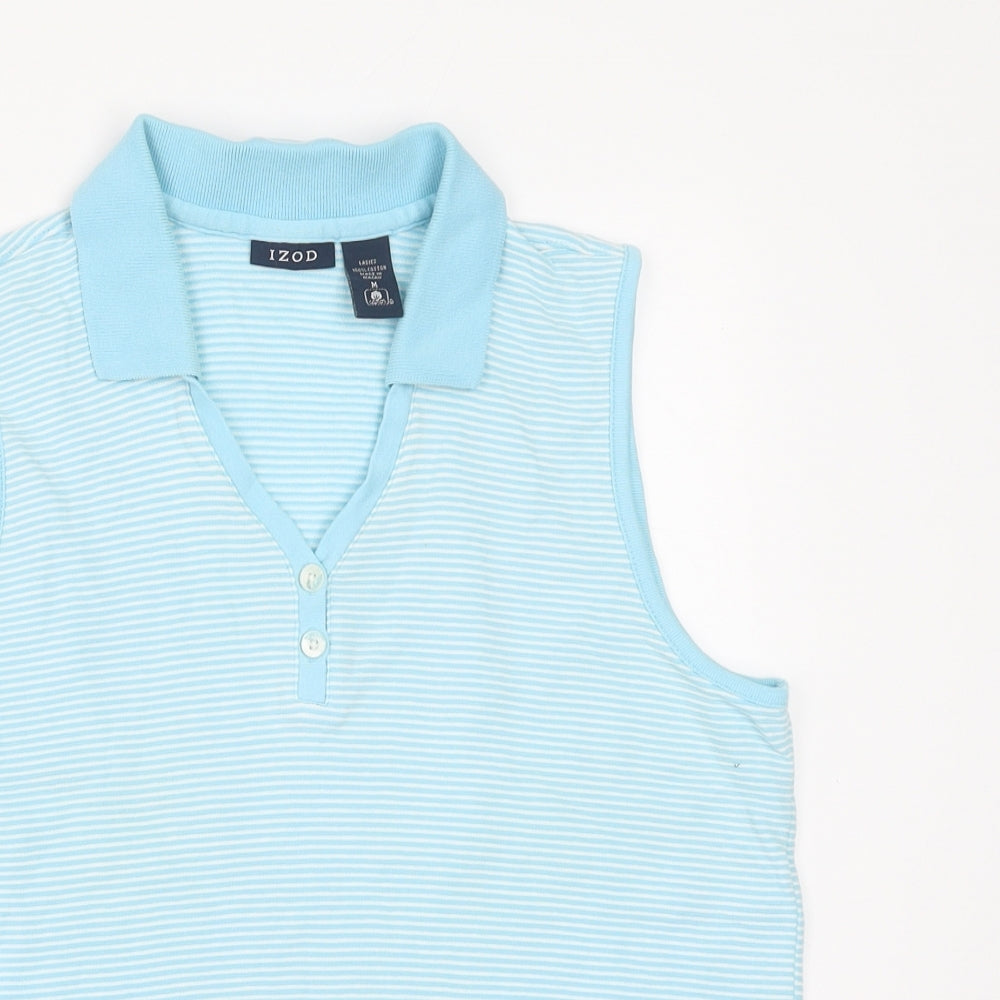 IZOD Womens Blue Striped Cotton Basic Blouse Size M V-Neck