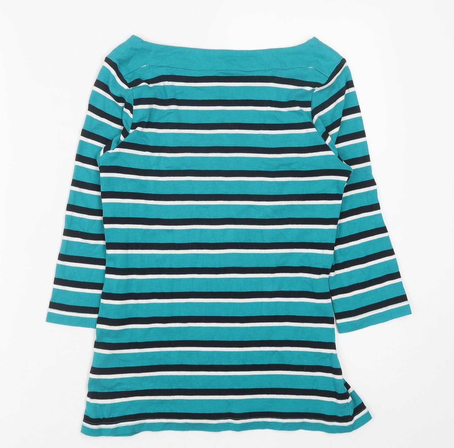 Peacocks Womens Blue Striped Cotton Basic Blouse Size 10 Scoop Neck