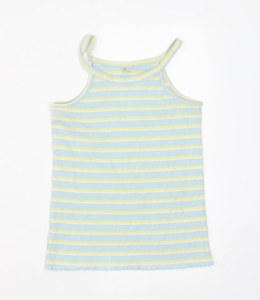 TU Girls Blue Striped Cotton Basic Tank Size 11 Years Round Neck Pullover