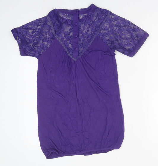Star Couture Womens Purple Floral Polyester Basic Blouse Size 12 Round Neck