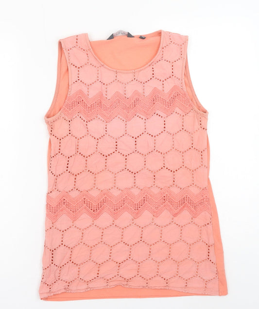 Dorothy Perkins Womens Orange Geometric Cotton Basic Tank Size 8 Round Neck
