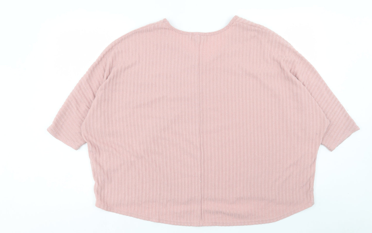New Look Womens Pink Polyester Basic T-Shirt Size L V-Neck - Ribbed