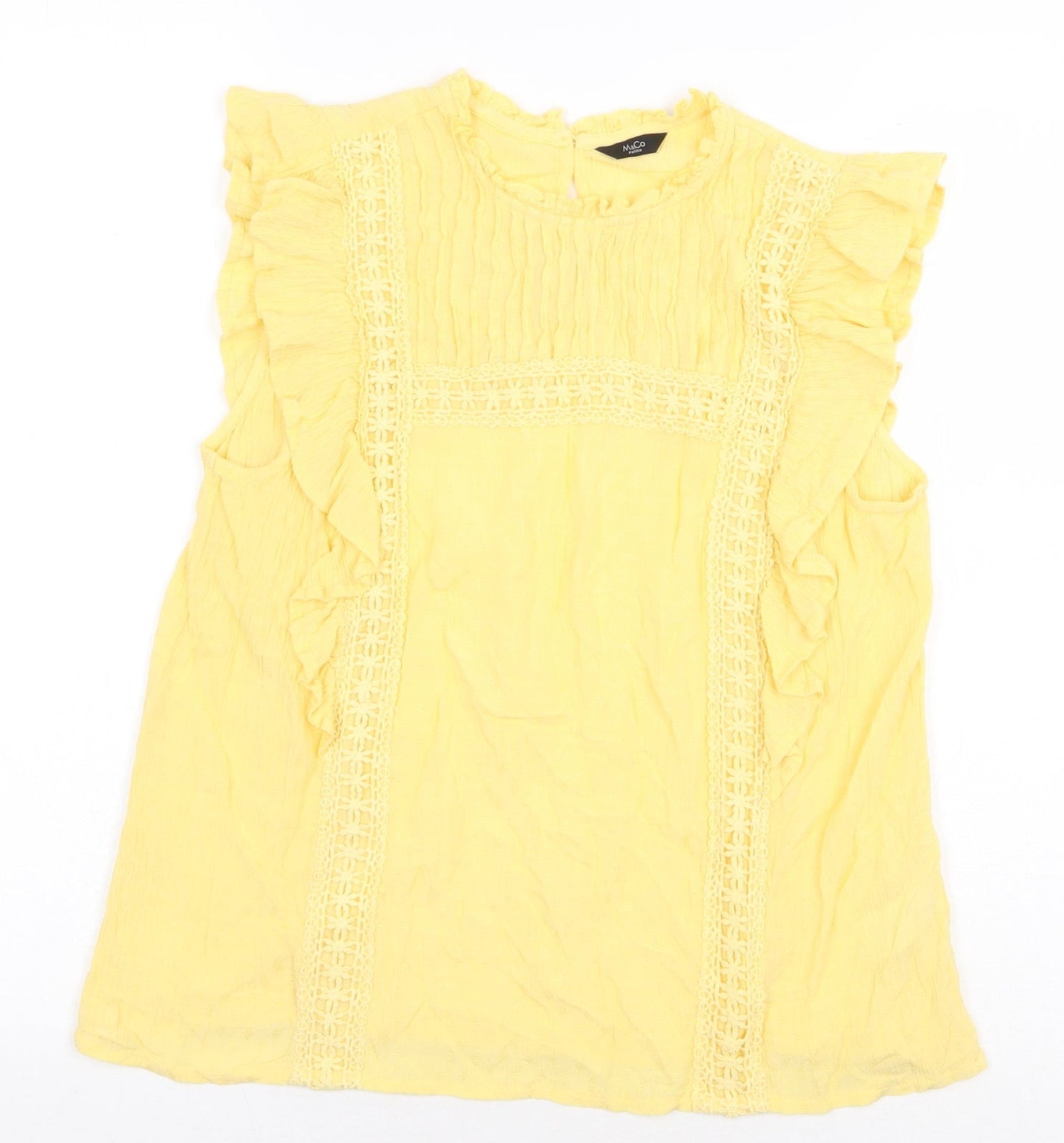 M&Co Womens Yellow Viscose Basic Blouse Size 10 Round Neck