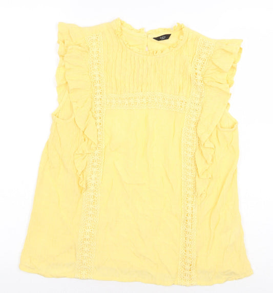 M&Co Womens Yellow Viscose Basic Blouse Size 10 Round Neck