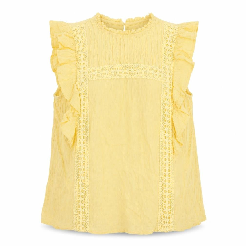 M&Co Womens Yellow Viscose Basic Blouse Size 10 Round Neck