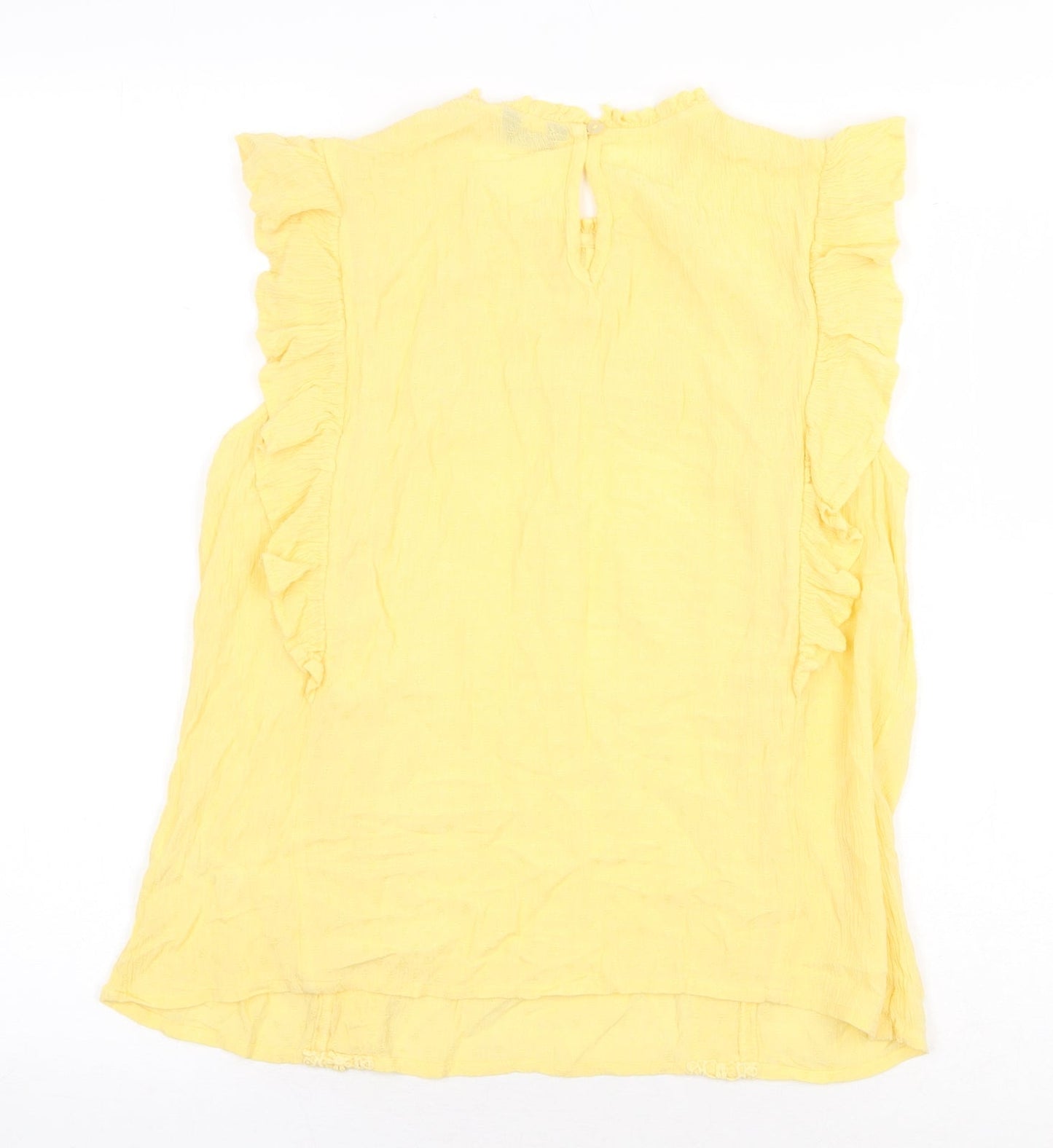 M&Co Womens Yellow Viscose Basic Blouse Size 10 Round Neck
