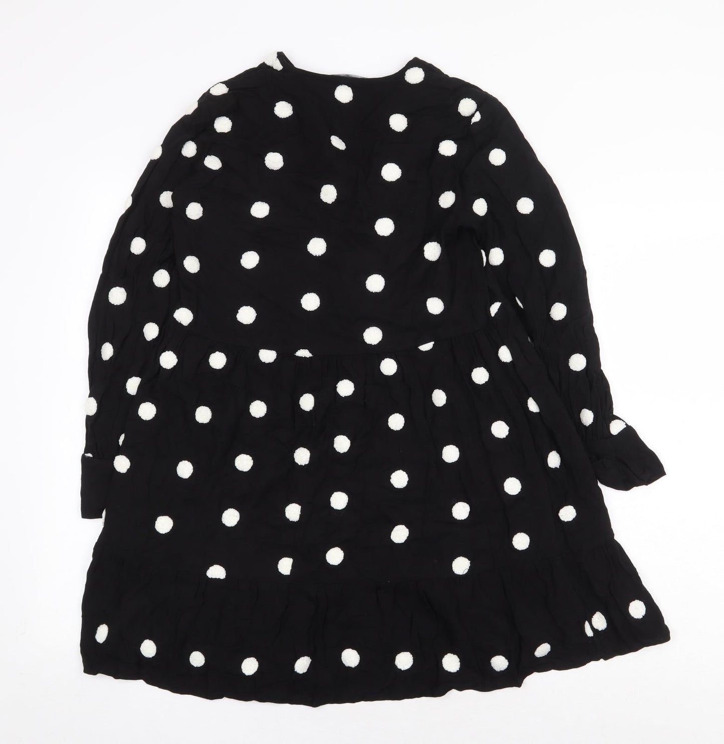 Zara Womens Black Polka Dot Viscose A-Line Size XS V-Neck Pullover