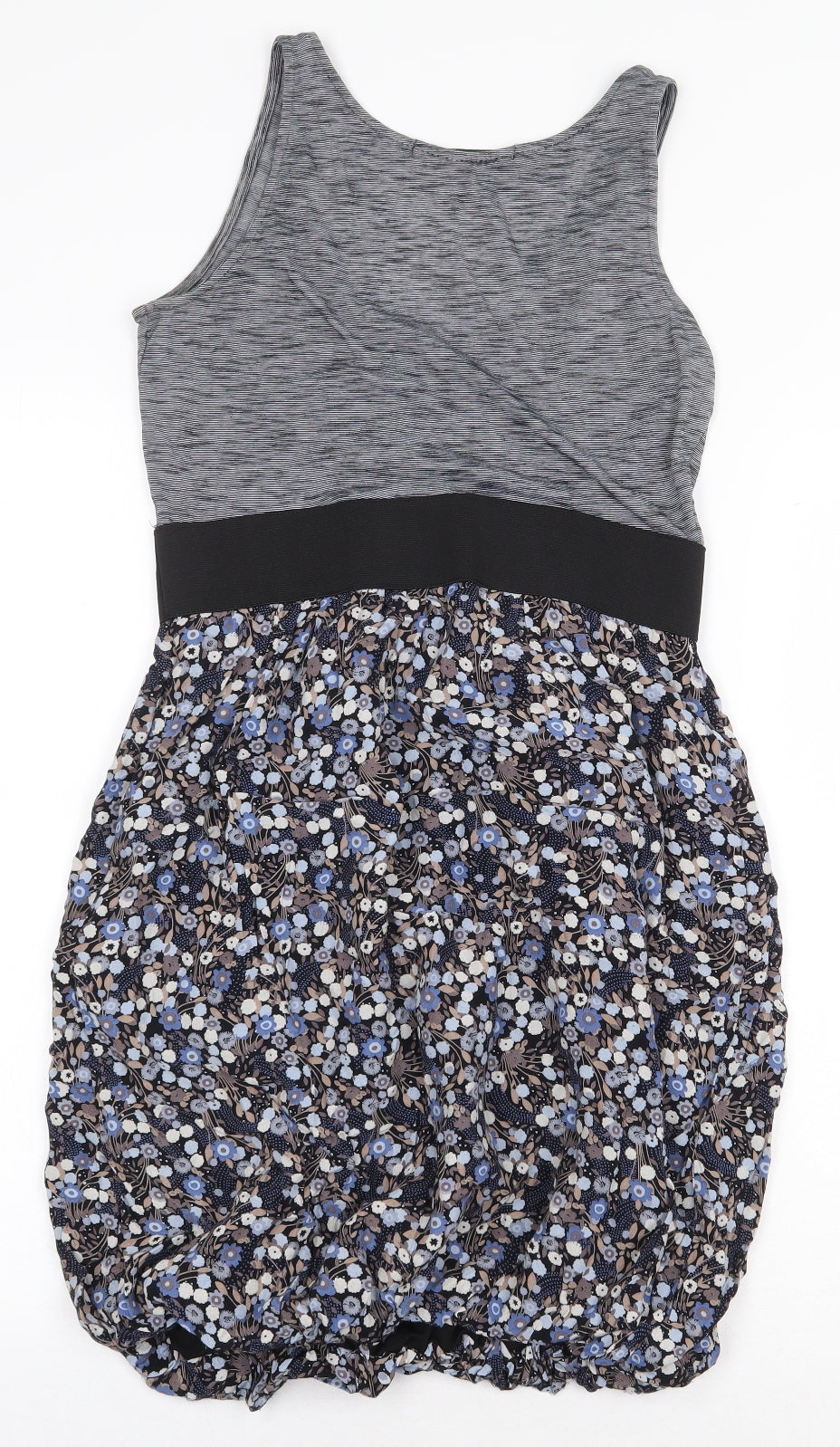 Zara Womens Grey Floral Viscose Tank Dress Size M Scoop Neck Pullover