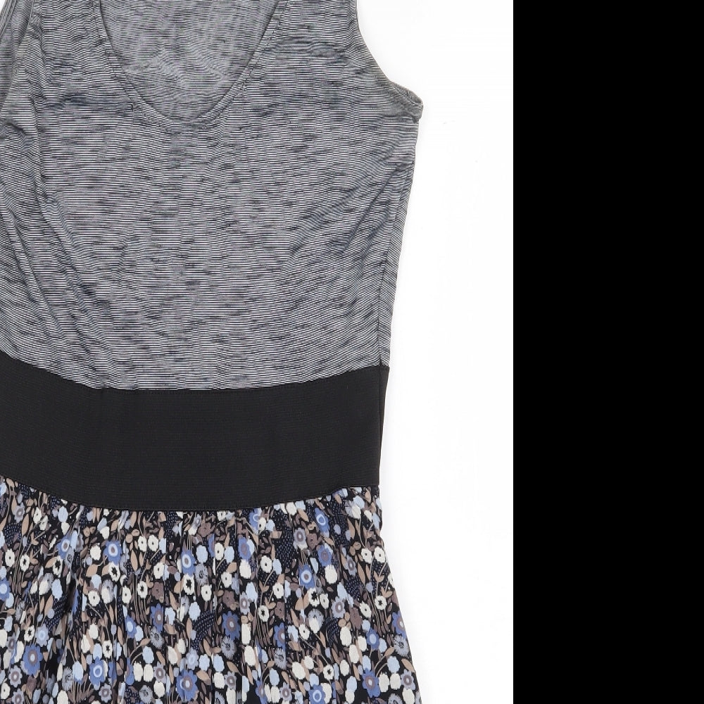 Zara Womens Grey Floral Viscose Tank Dress Size M Scoop Neck Pullover