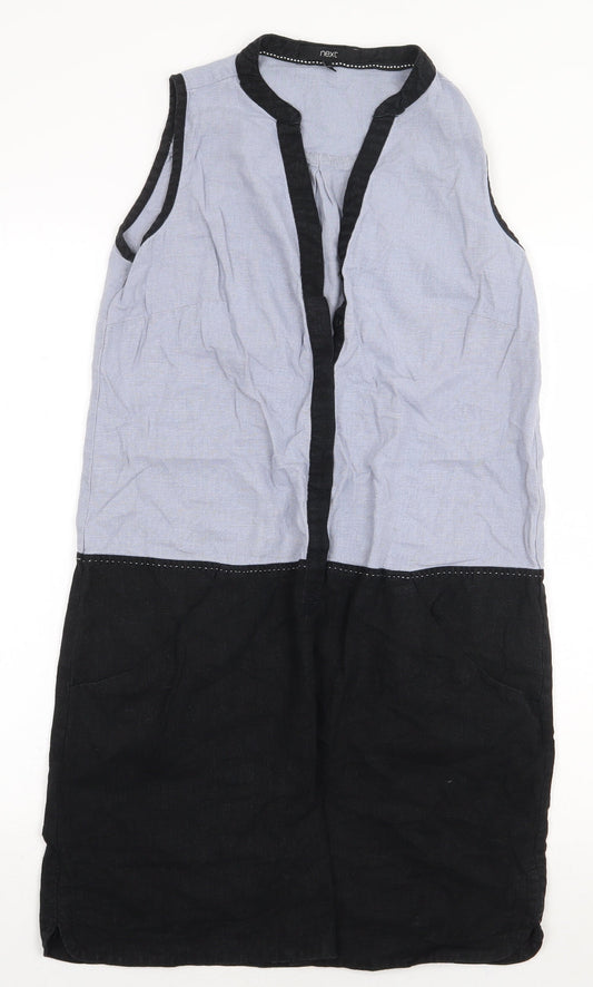 NEXT Womens Blue Colourblock Linen Shift Size S V-Neck Pullover