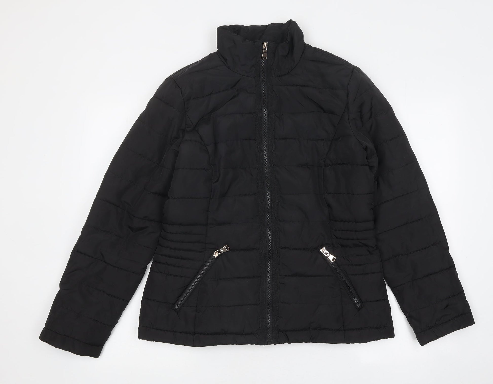 Preloved Dorothy Perkins Womens Black Quilted Jacket Size 6 Zip - Front