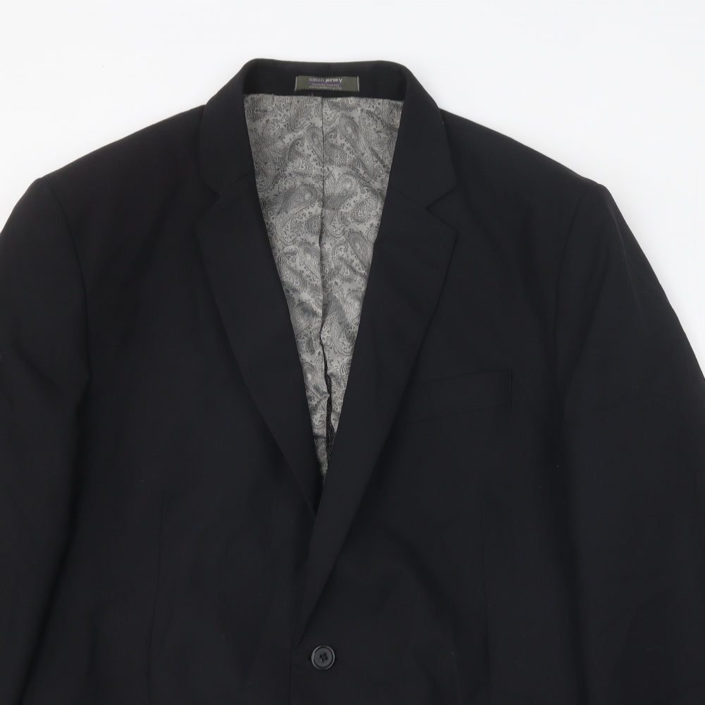 Simon Jersey Mens Black Polyester Jacket Suit Jacket Size 42