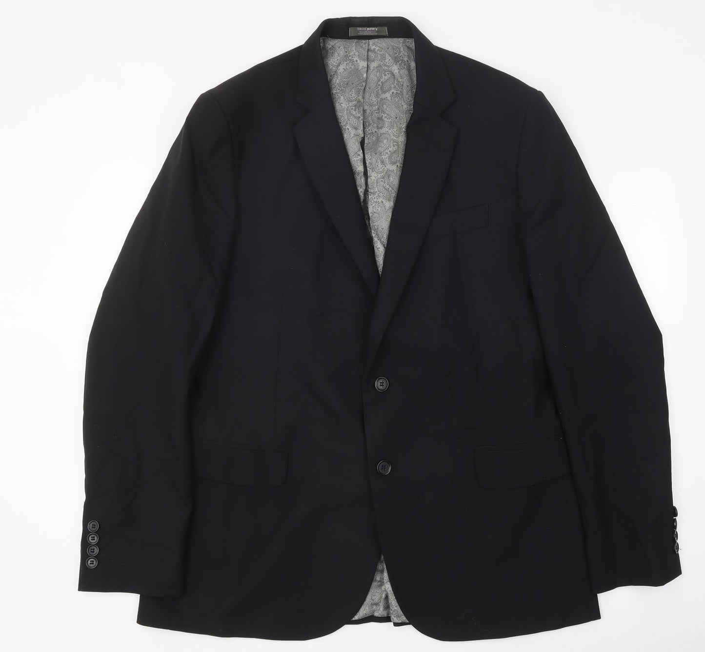 Simon Jersey Mens Black Polyester Jacket Suit Jacket Size 42