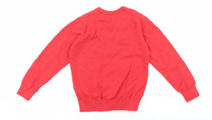 Preloved Marks and Spencer Girls Red V-Neck 100% Cotton Pullover Jumper Size 5-6 Years Pullover - Back