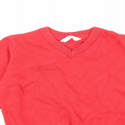 Preloved Marks and Spencer Girls Red V-Neck 100% Cotton Pullover Jumper Size 5-6 Years Pullover - Detail