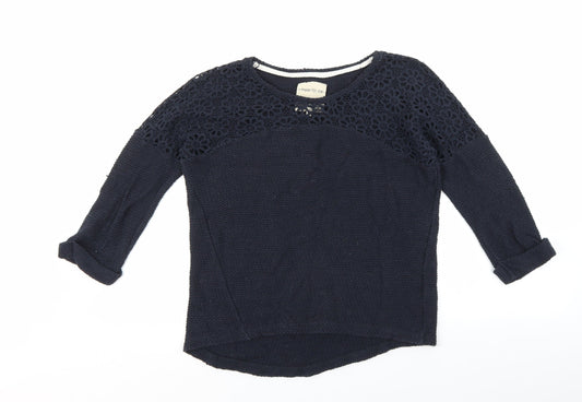 NEXT Womens Blue Round Neck Floral Cotton Pullover Jumper Size 8