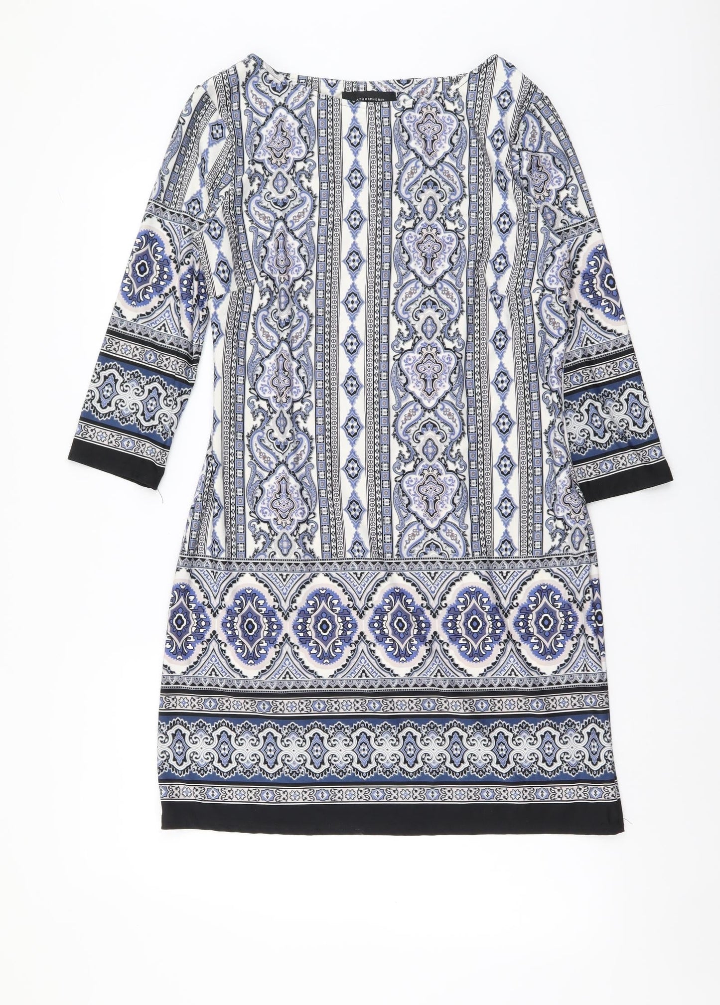Atmosphere Womens Multicoloured Geometric Polyester A-Line Size 12 Boat Neck Pullover