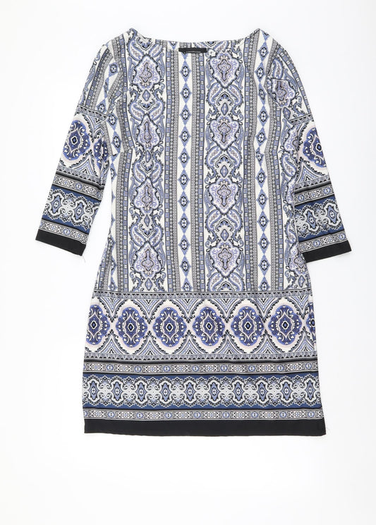 Atmosphere Womens Multicoloured Geometric Polyester A-Line Size 12 Boat Neck Pullover