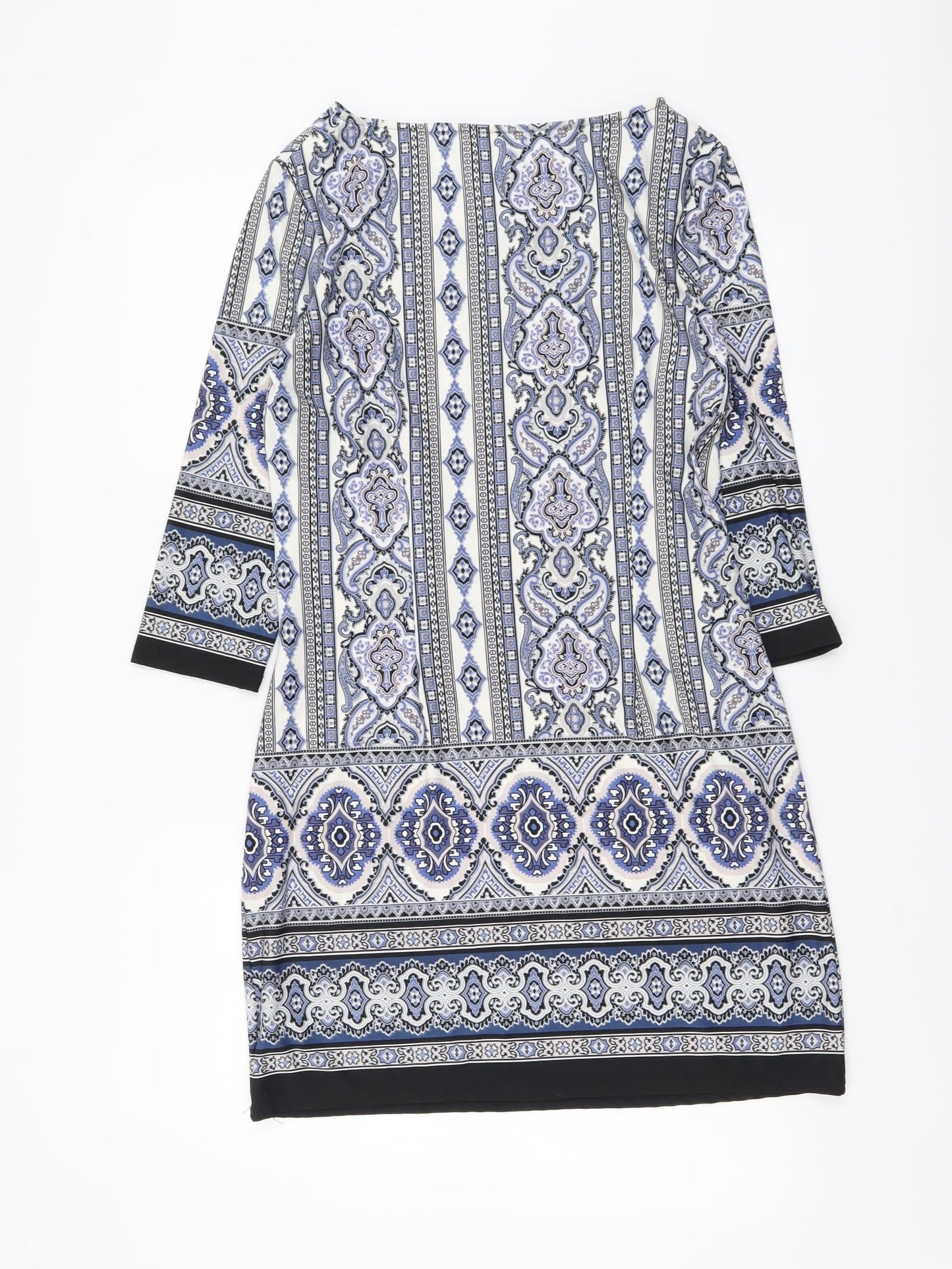 Atmosphere Womens Multicoloured Geometric Polyester A-Line Size 12 Boat Neck Pullover
