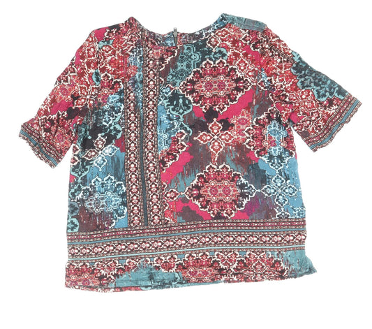 Monsoon Womens Multicoloured Geometric Viscose Basic Blouse Size 12 Scoop Neck