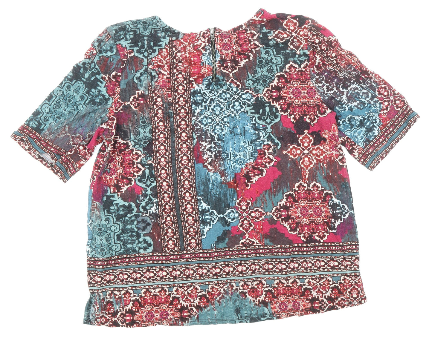 Monsoon Womens Multicoloured Geometric Viscose Basic Blouse Size 12 Scoop Neck