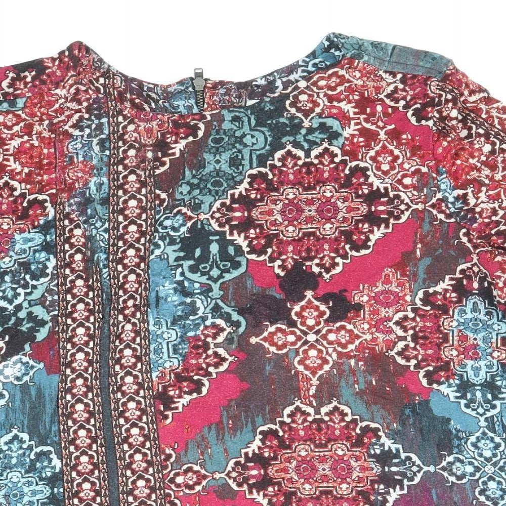 Monsoon Womens Multicoloured Geometric Viscose Basic Blouse Size 12 Scoop Neck