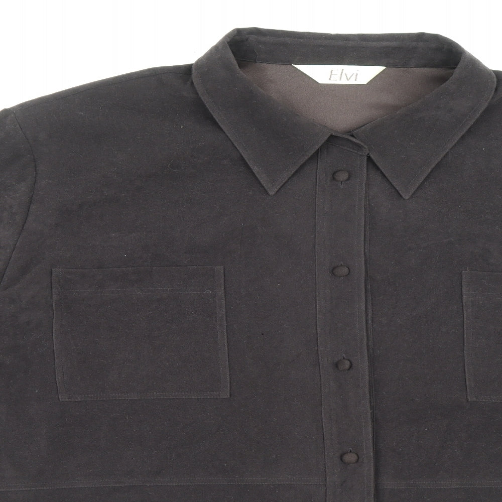 ELVI Womens Brown Polyester Basic Button-Up Size 26 Collared