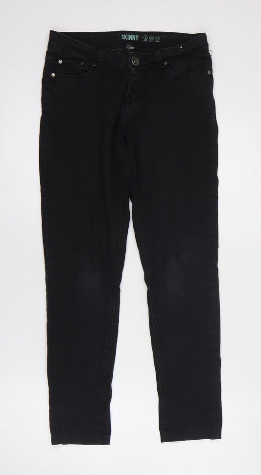Preworn Womens Black Cotton Skinny Jeans Size 8 Slim Zip