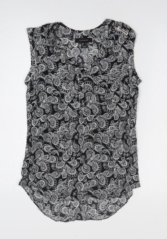 Atmosphere Womens Black Paisley Polyester Basic Blouse Size 6 V-Neck