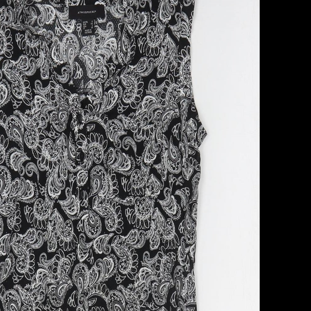 Atmosphere Womens Black Paisley Polyester Basic Blouse Size 6 V-Neck